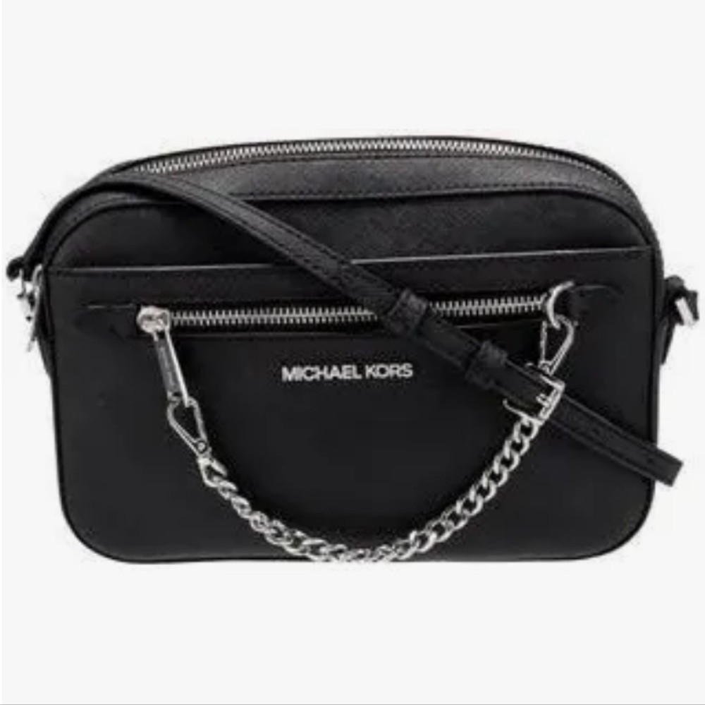 Michael Kors Black Large Crossbody Bag with Silver Hardware Removable Chain